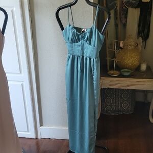Blue Ruched Pleated Sundress
